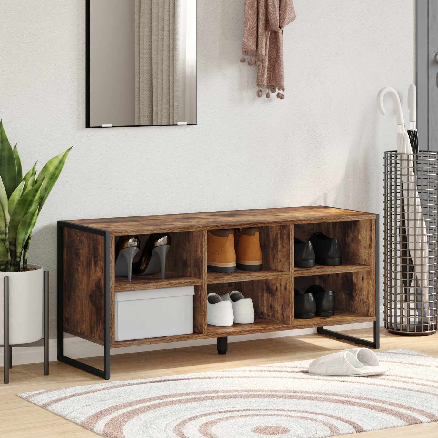 Sko skab 100 x 35 x 44 cm Konstrueret træ Røget Eg