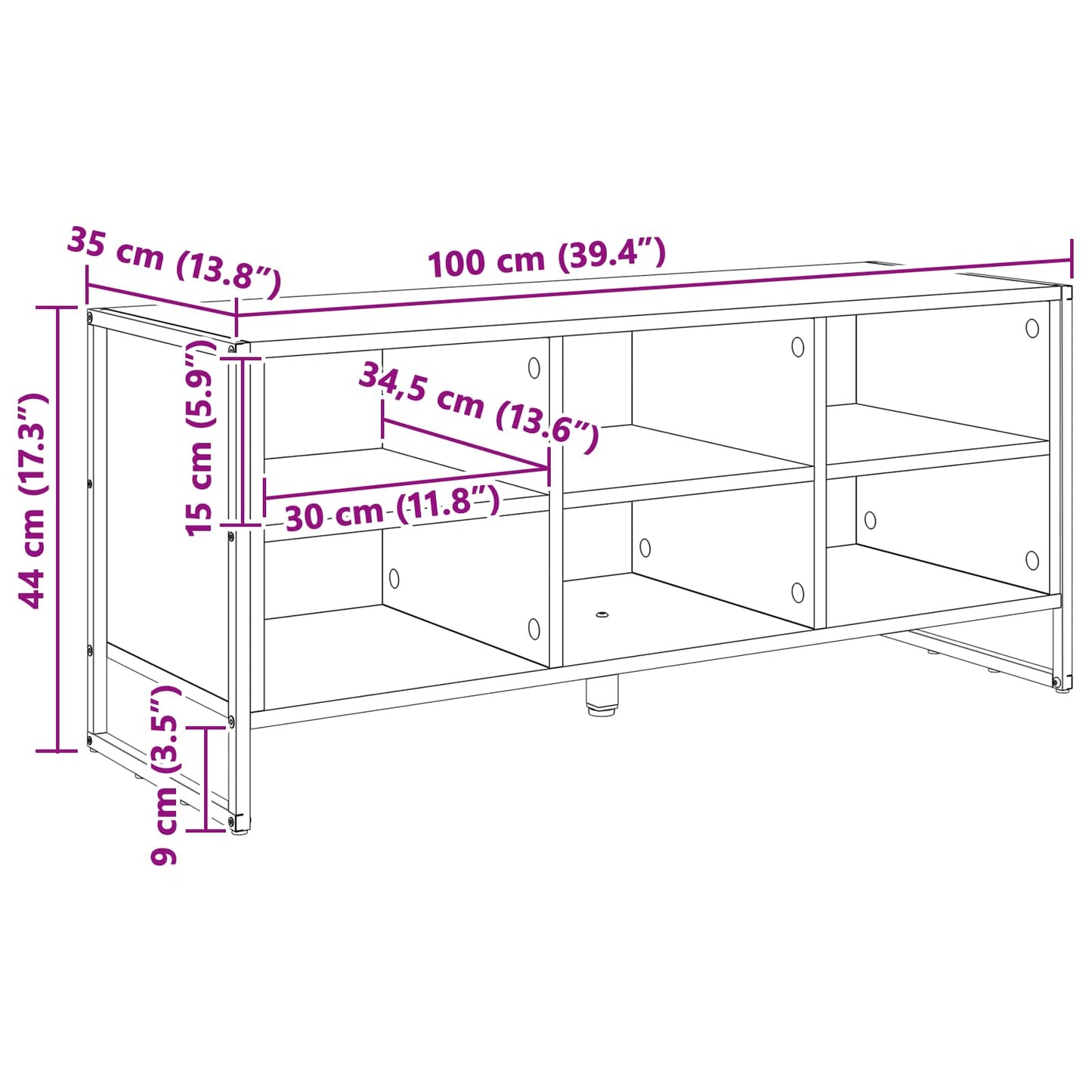 Sko skab 100 x 35 x 44 cm Konstrueret træ Røget Eg