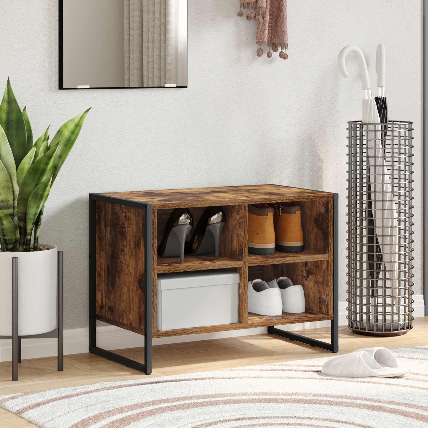 Sko skab 60 x 35 x 44 cm Konstrueret træ Røget Eg