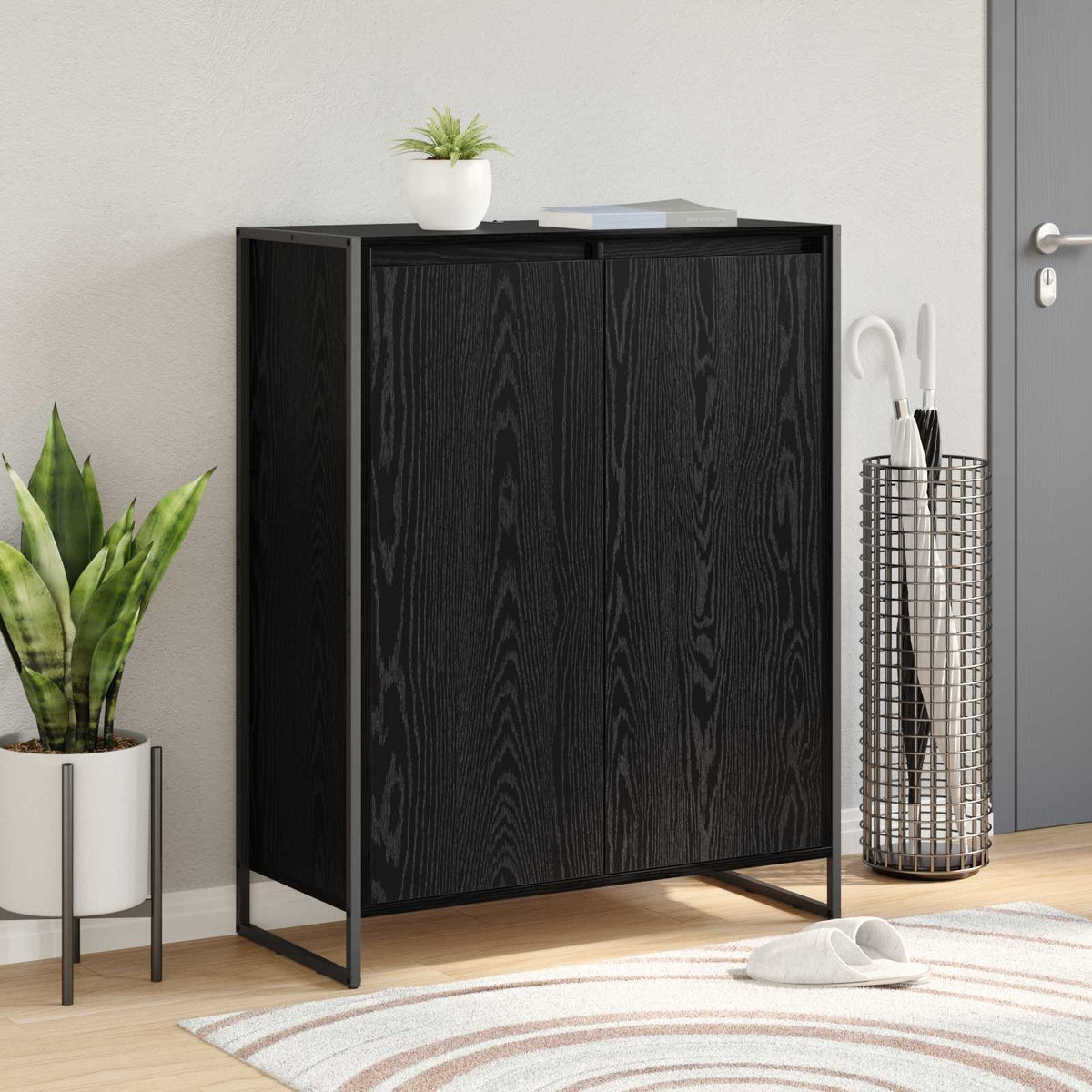 Sko skab med dør Sort eg 79 x 36 x 100 cm Konstrueret træ