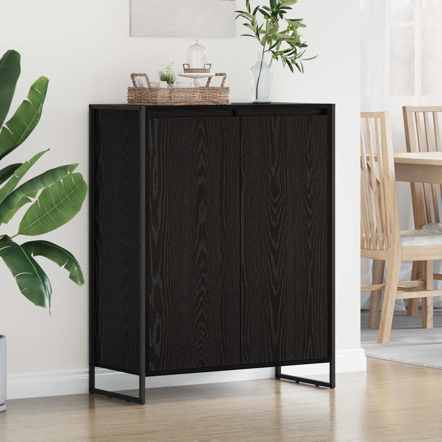 Sko skab med dør Sort eg 79 x 36 x 100 cm Konstrueret træ