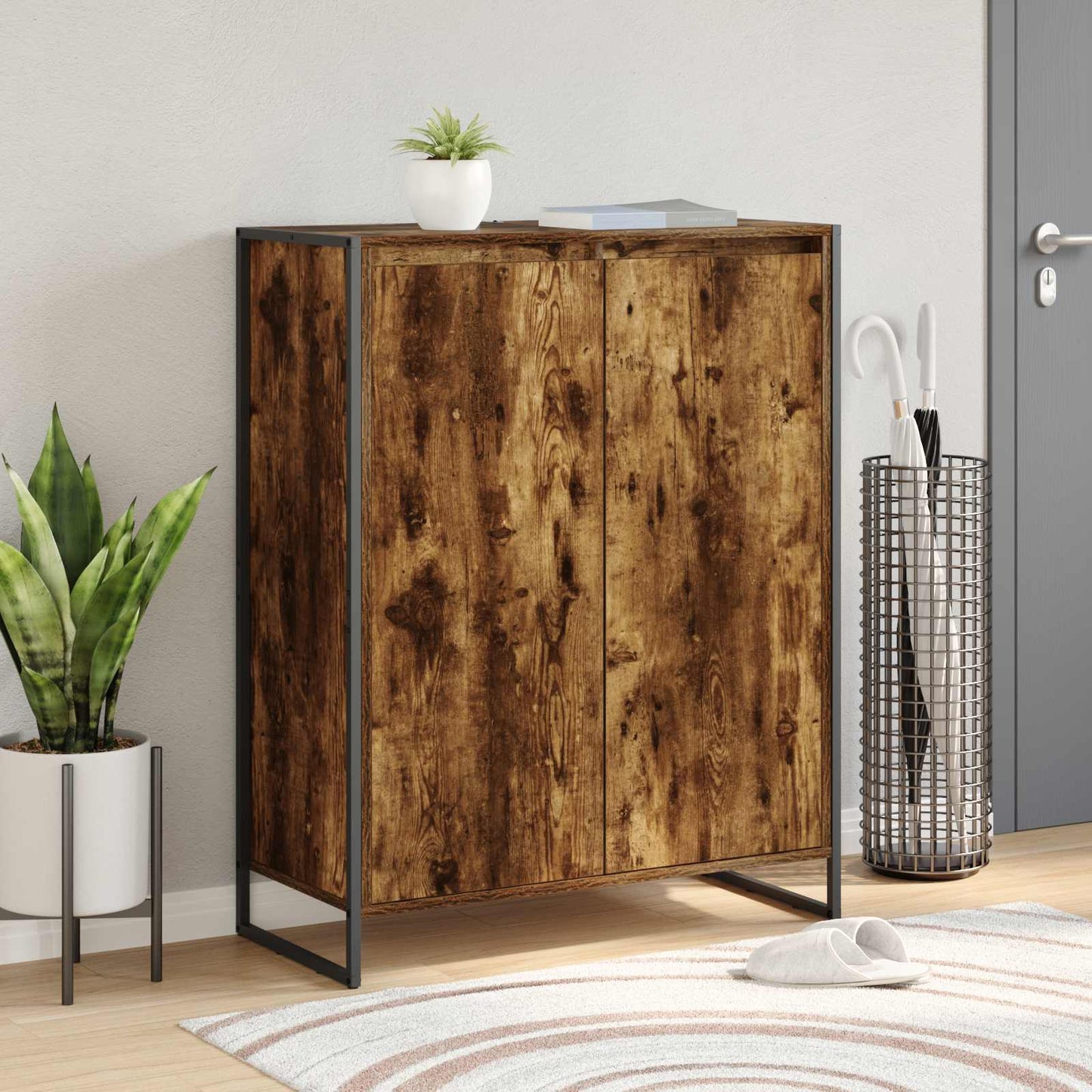 Sko skab med dør Røget Eg 79 x 36 x 100 cm Konstrueret træ