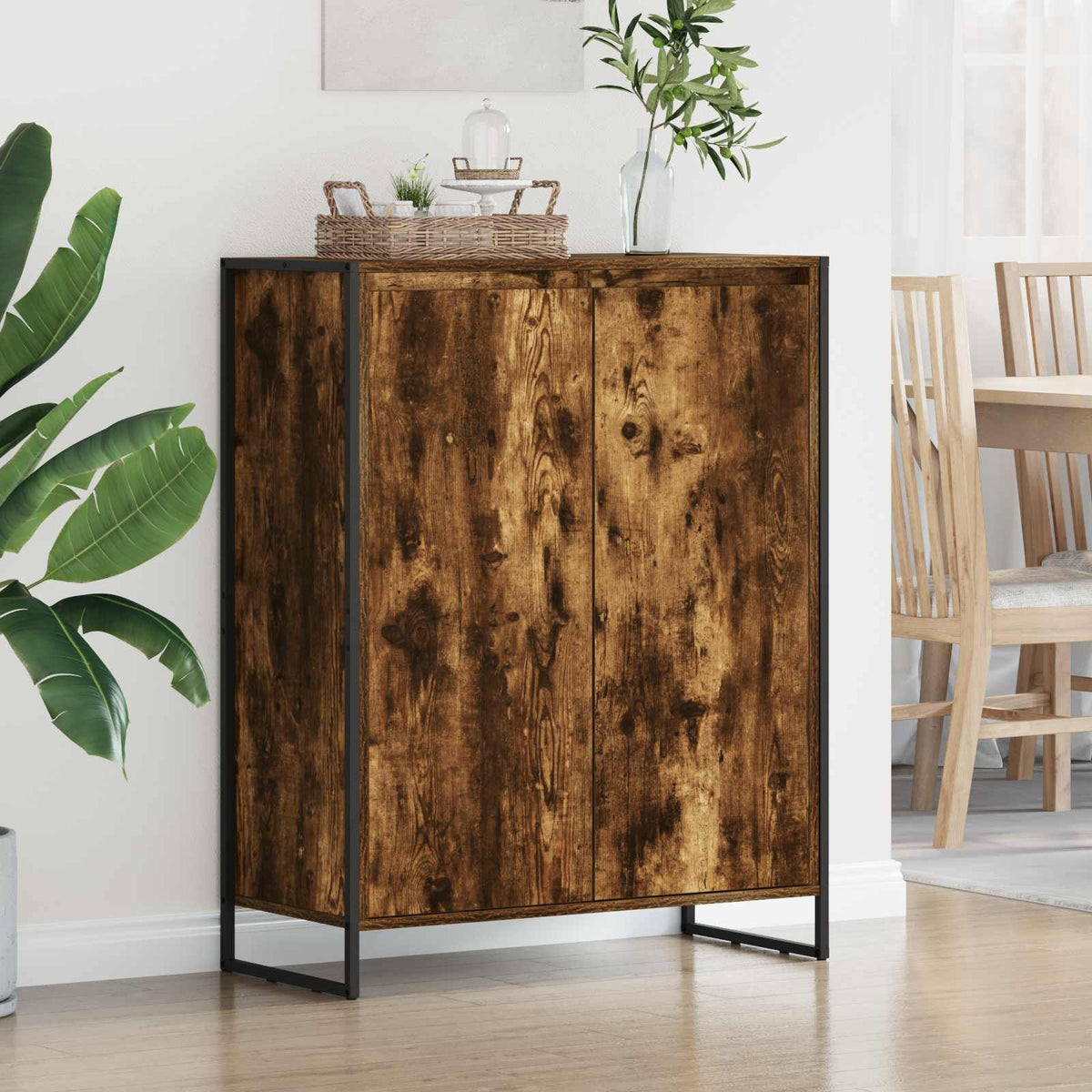 Sko skab med dør Røget Eg 79 x 36 x 100 cm Konstrueret træ