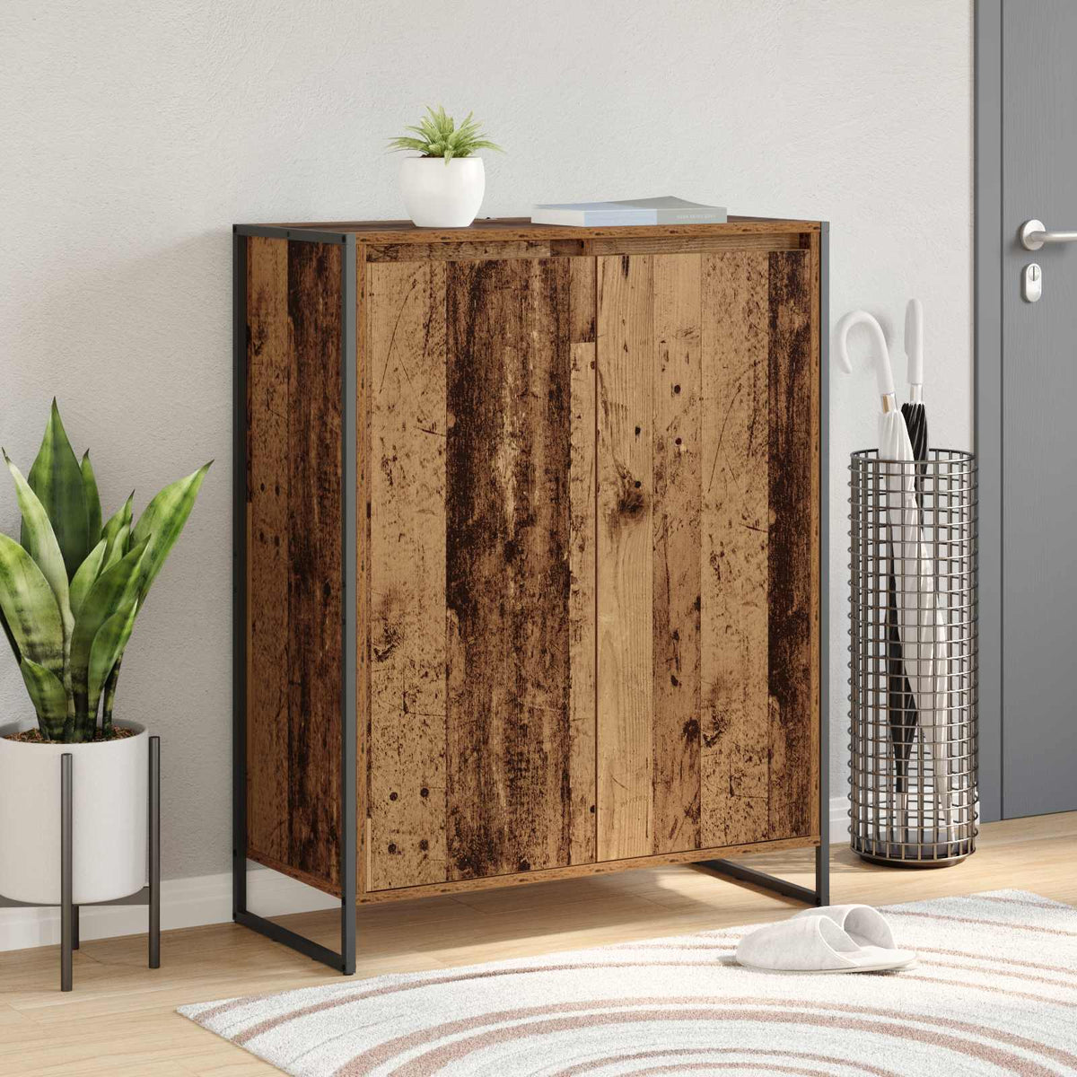 Sko skab med dør Gammelt træ 79 x 36 x 100 cm Konstrueret træ