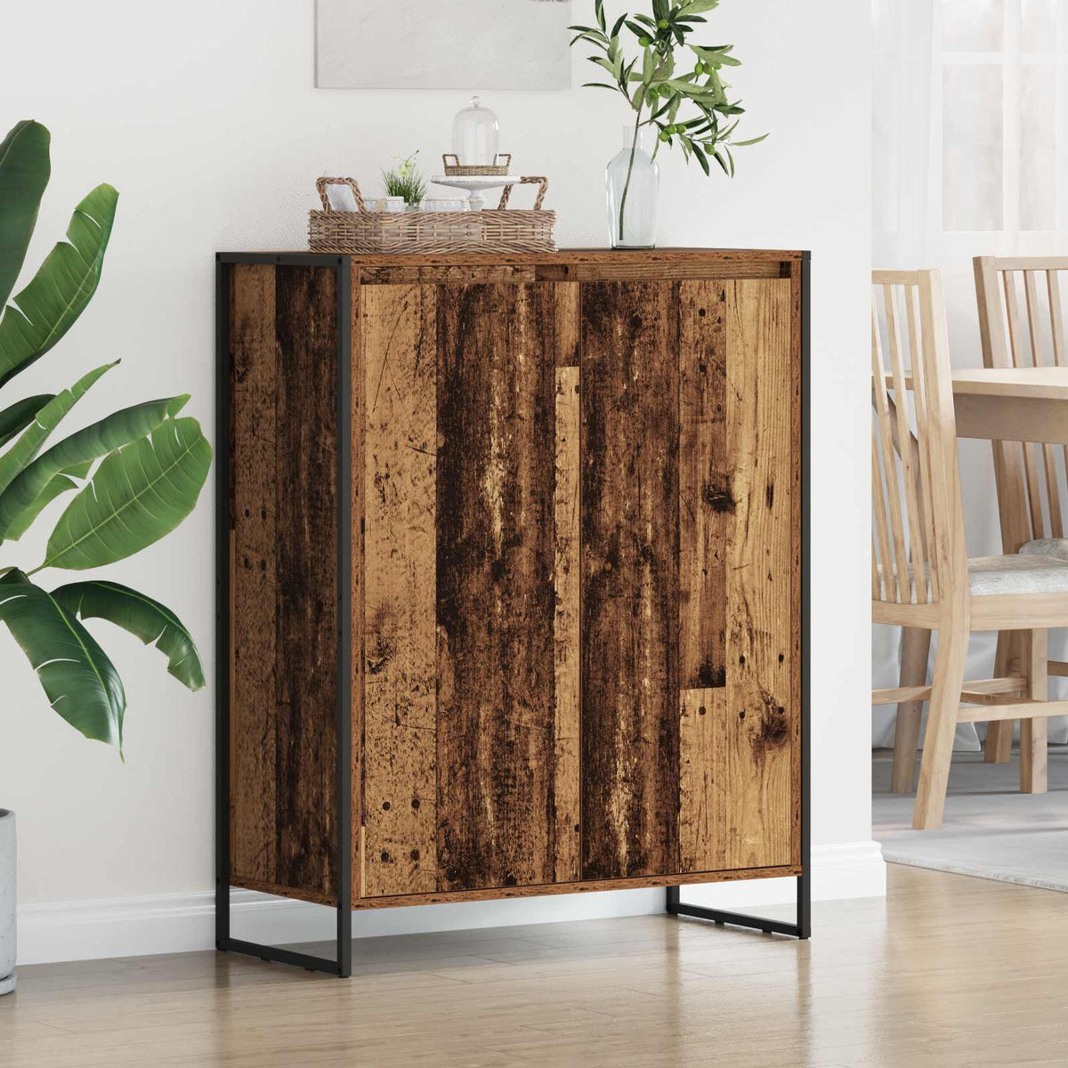 Sko skab med dør Gammelt træ 79 x 36 x 100 cm Konstrueret træ