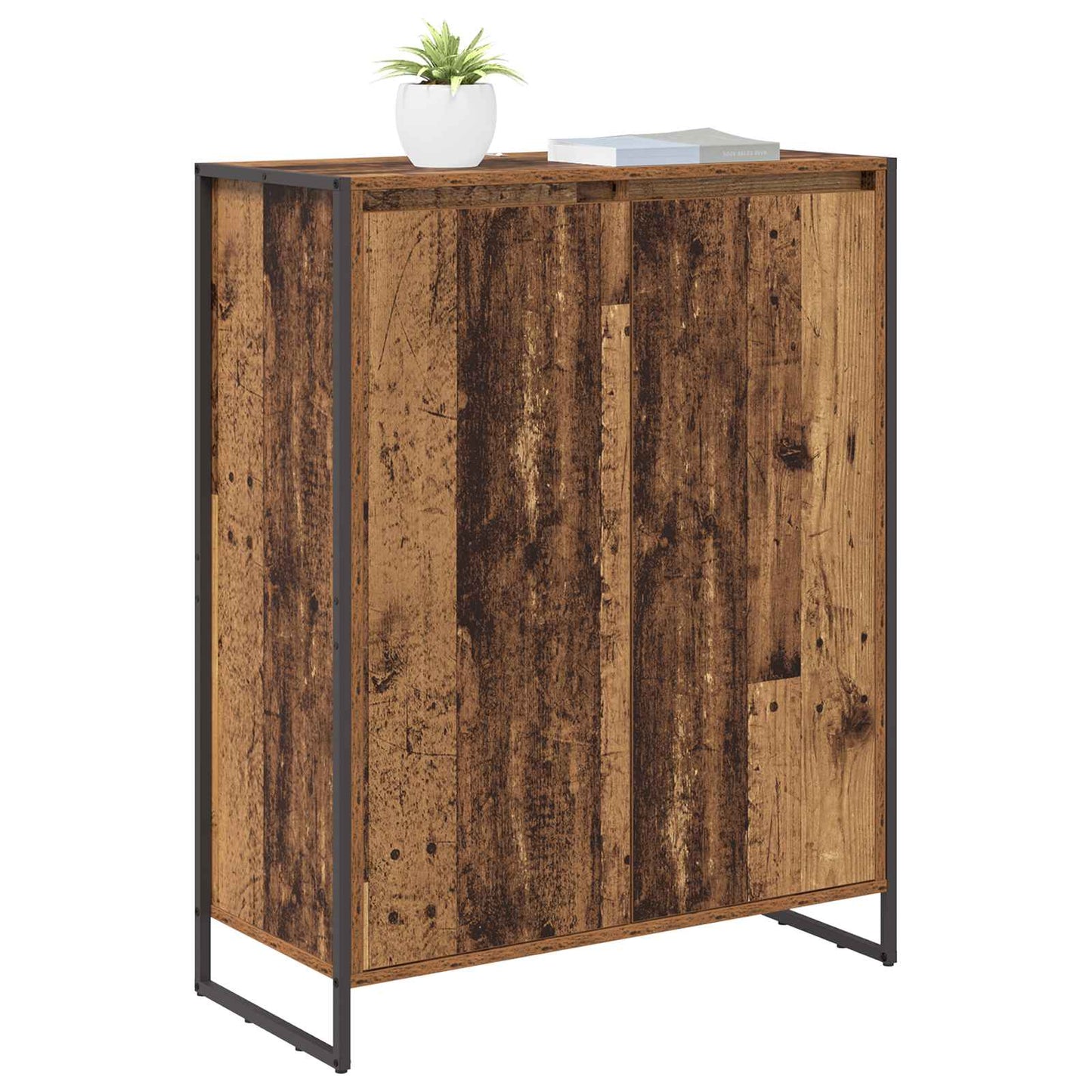 Sko skab med dør Gammelt træ 79 x 36 x 100 cm Konstrueret træ