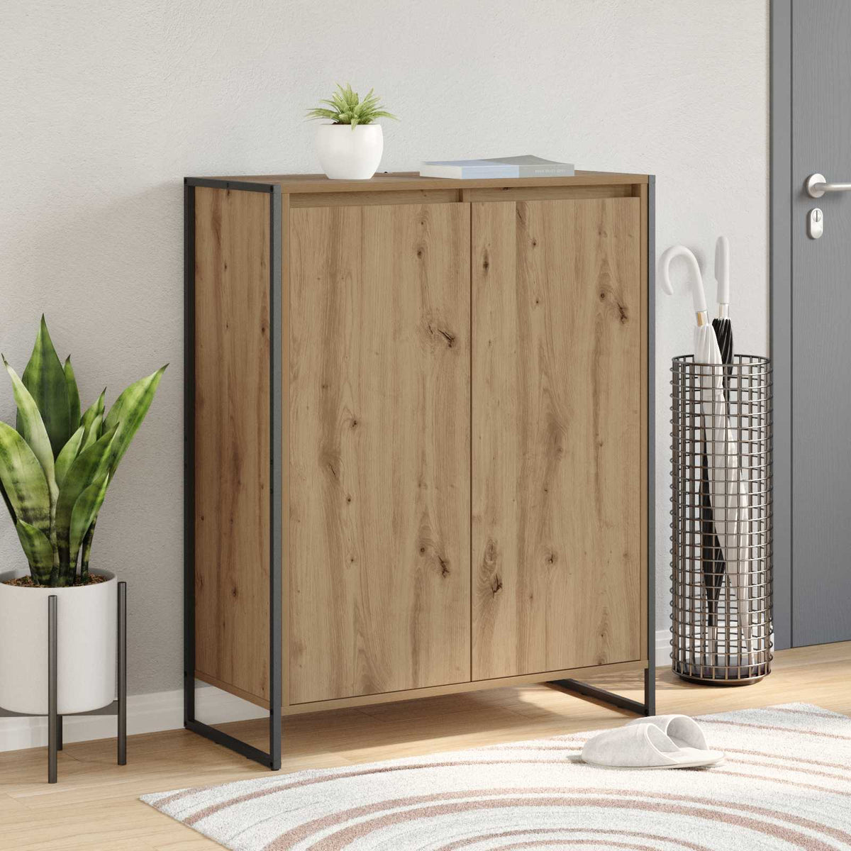 Sko skab med dør Artisan eg 79 x 36 x 100 cm Konstrueret træ