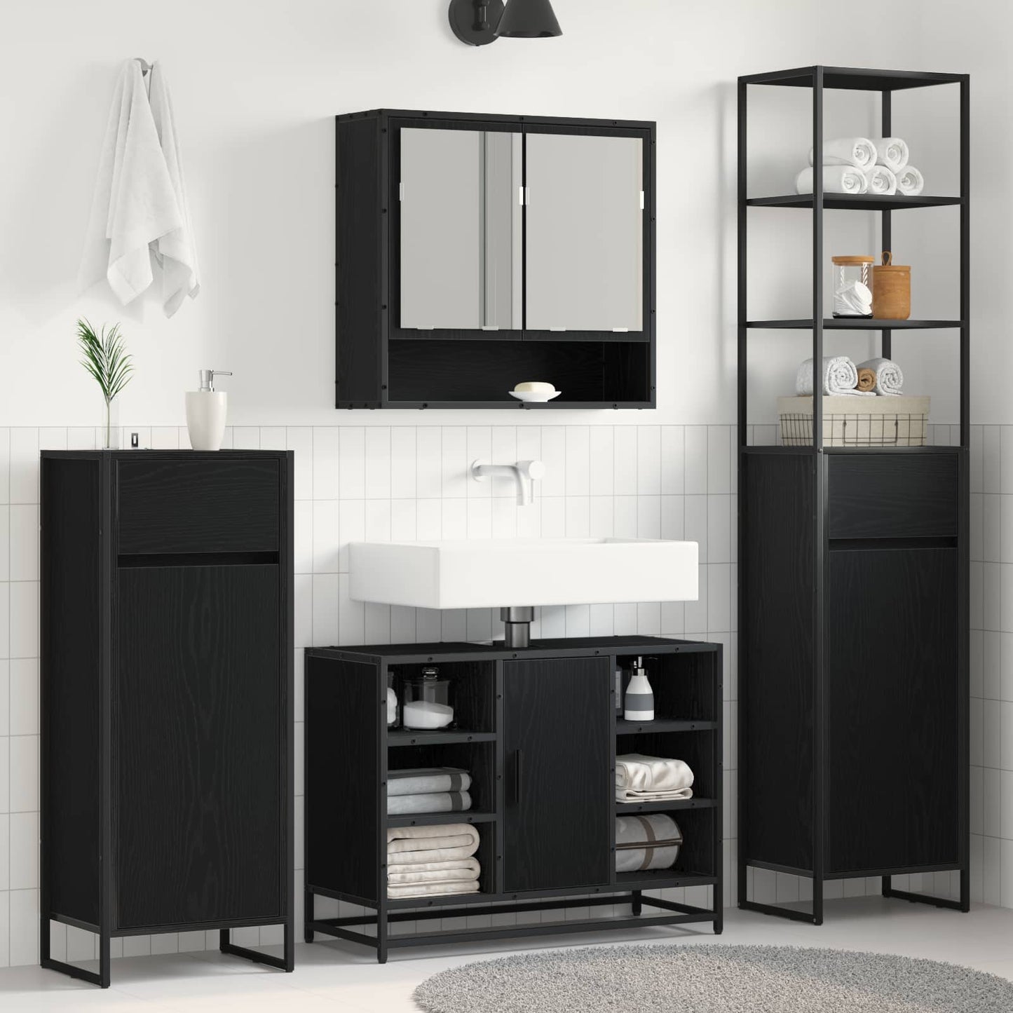 Badeværelsesskab Sort eg 40 x 30 x 100 cm Konstrueret træ