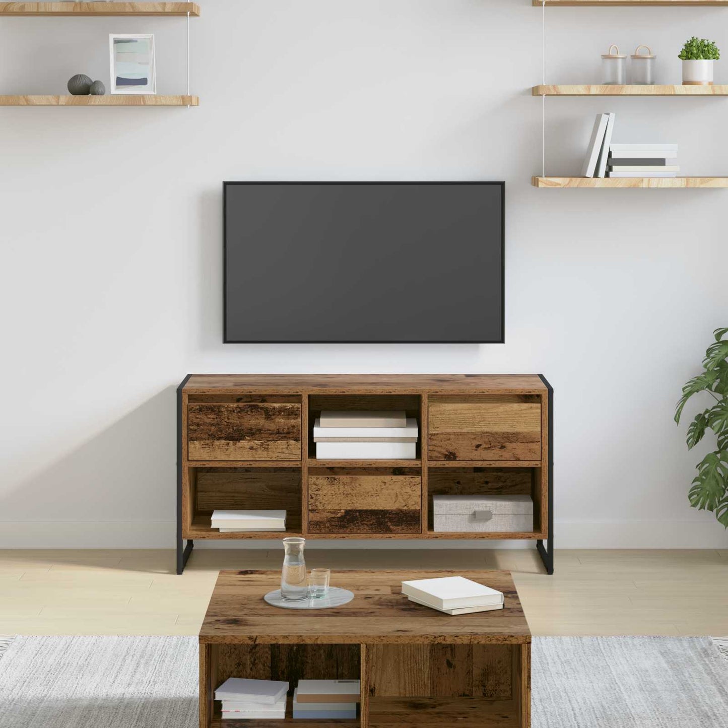 TV-skab 100 x 36 x 49,5 cm Gammelt træ Konstrueret træ