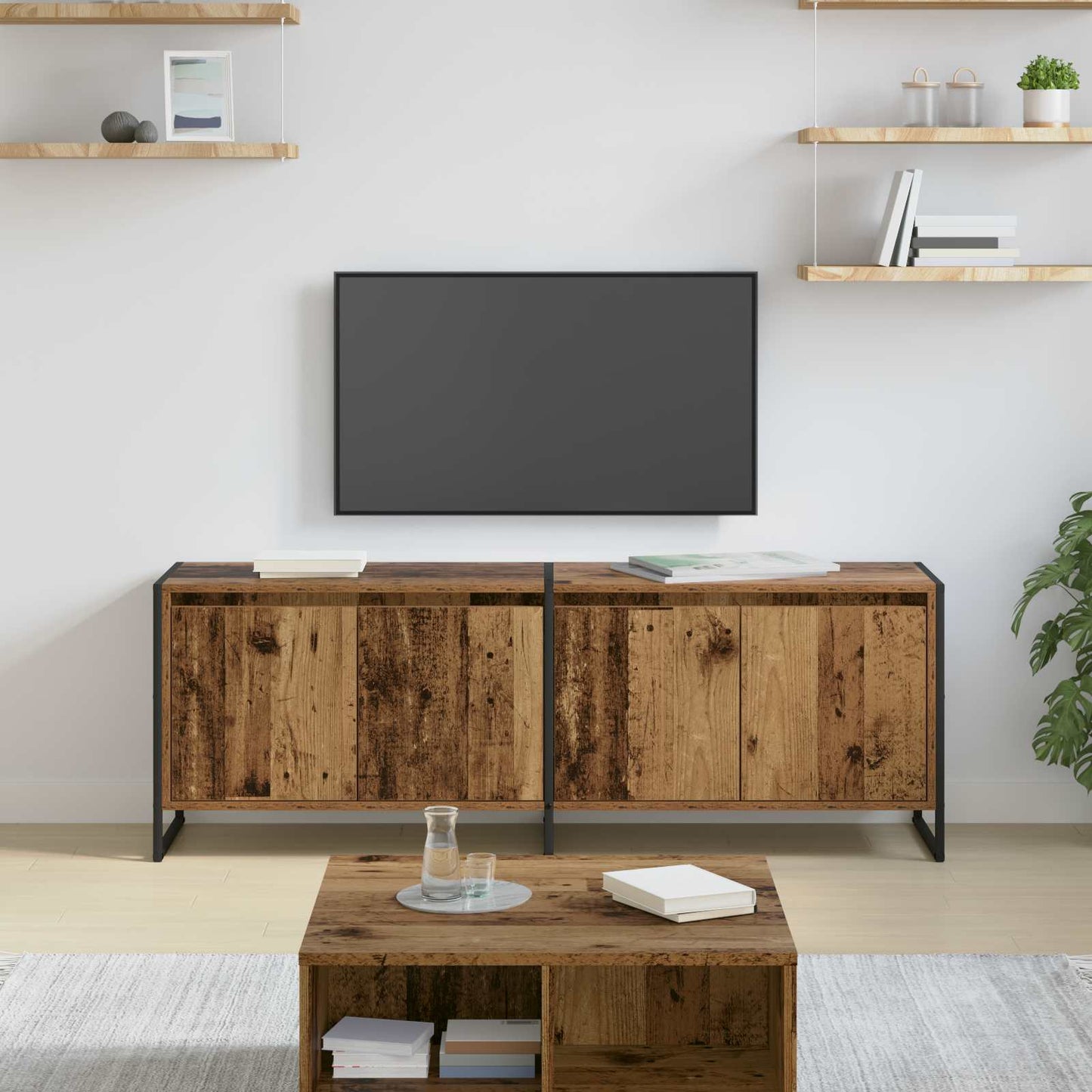TV-skab 140 x 36 x 49.5 cm Gammelt træ Konstrueret træ