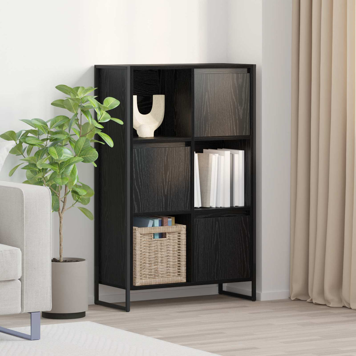 Bogskab 68 x 30 x 108.5 cm Konstrueret træ Sort eg