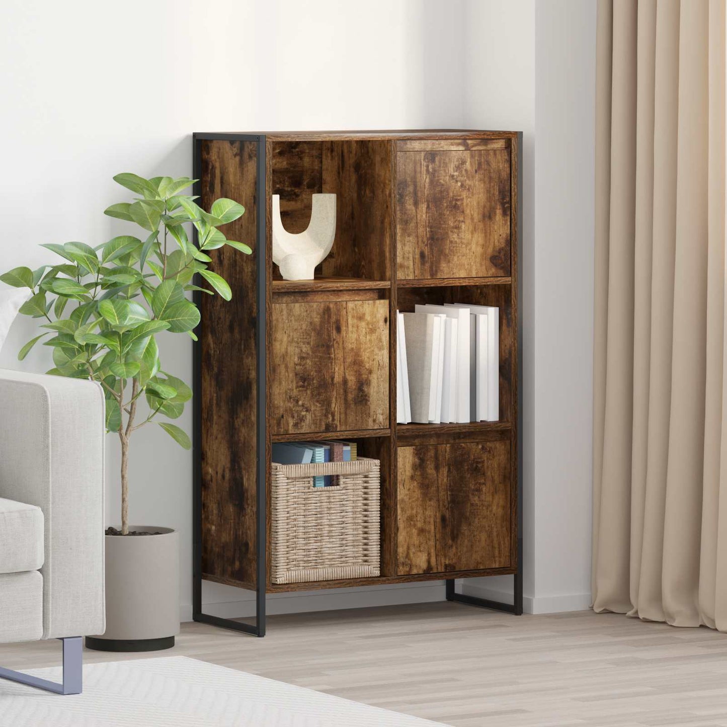 Bogskab 68 x 30 x 108.5 cm Konstrueret træ Røget Eg