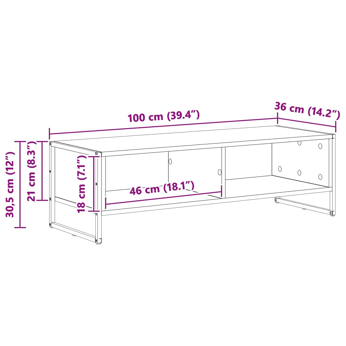 TV-skab 100 x 36,5 x 30,5 cm Grå Sonoma Konstrueret træ