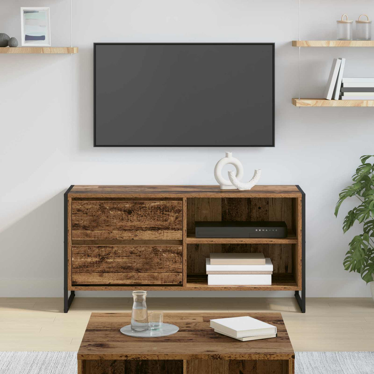TV-skab 100 x 36 x 49,5 cm Gammelt træ Konstrueret træ