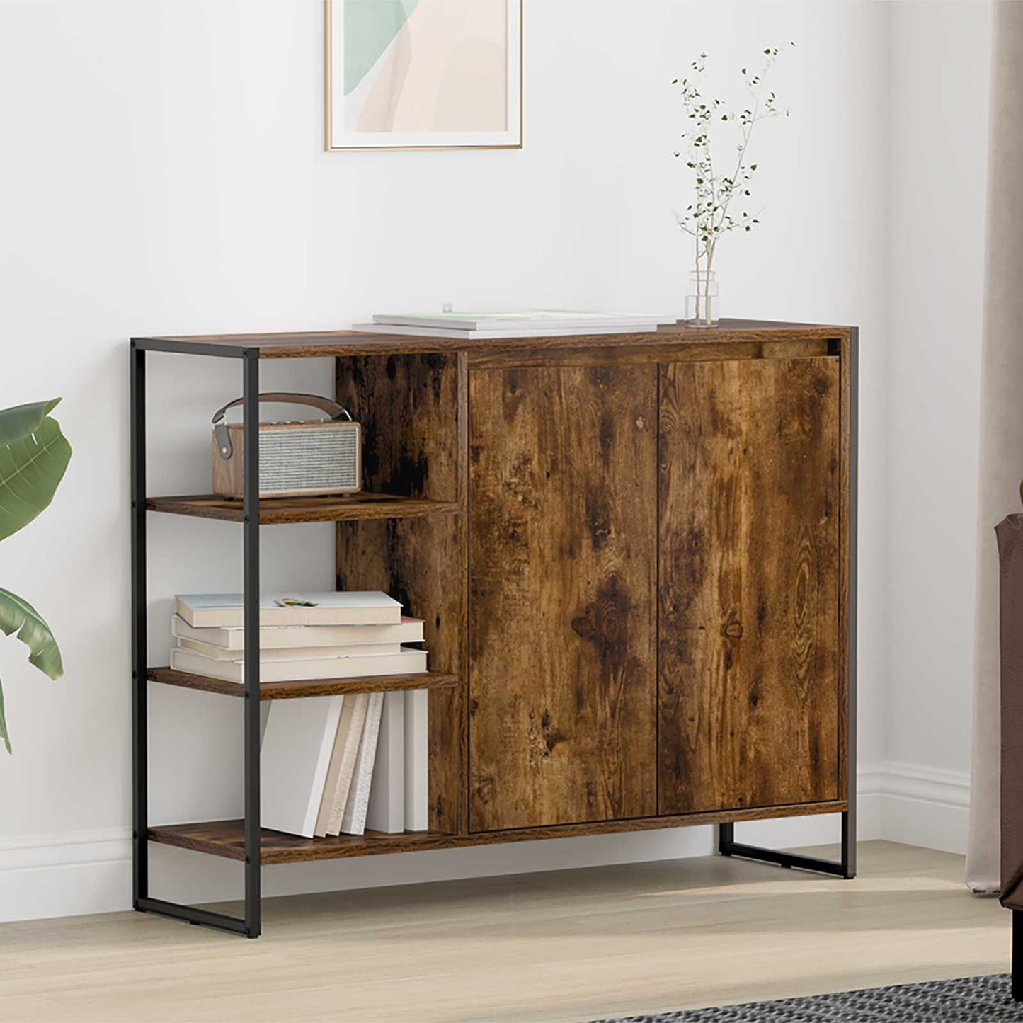Sideskab Røget Eg 96.5 x 30 x 75 cm Konstrueret træ