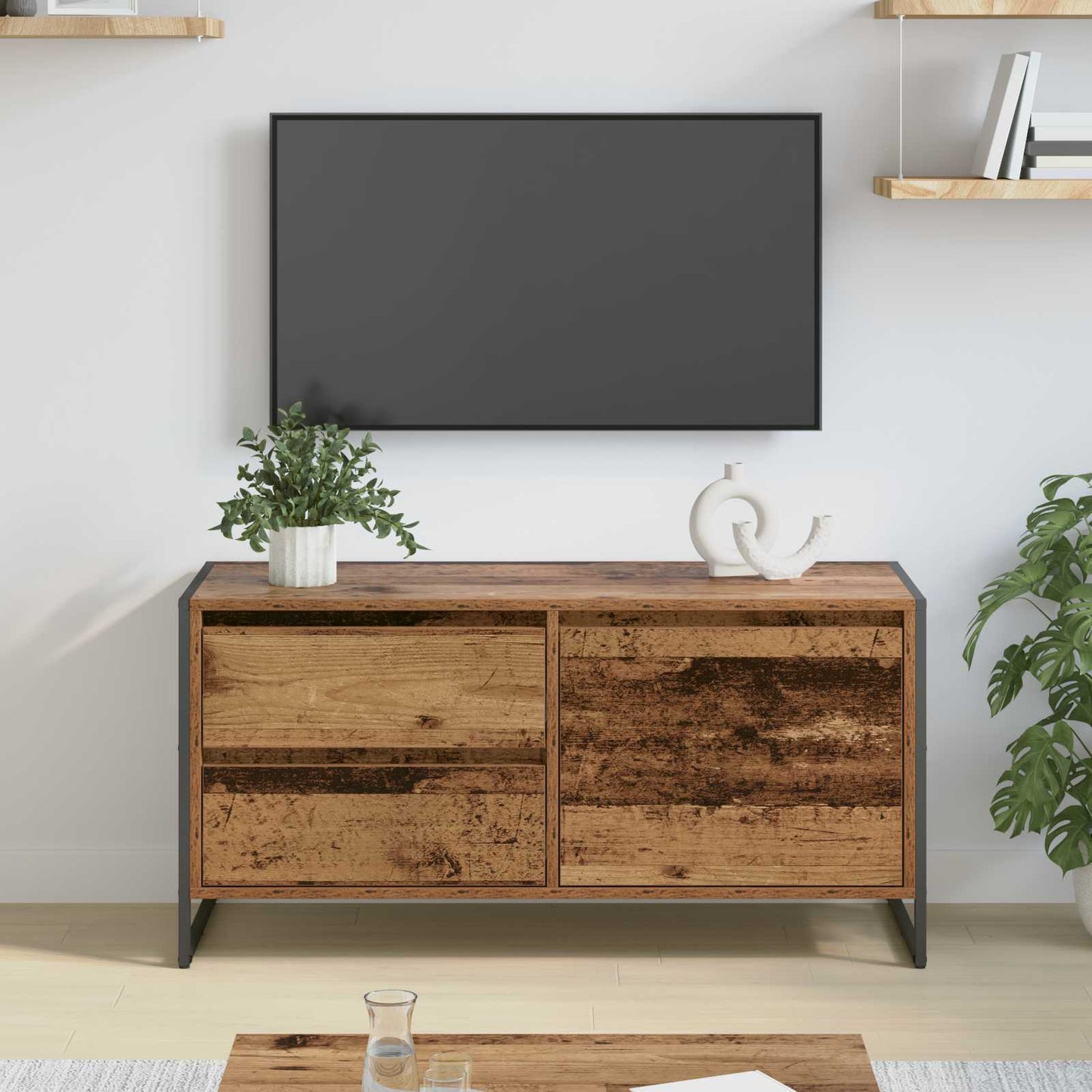 TV-skab 100 x 36 x 49,5 cm Gammelt træ Konstrueret træ