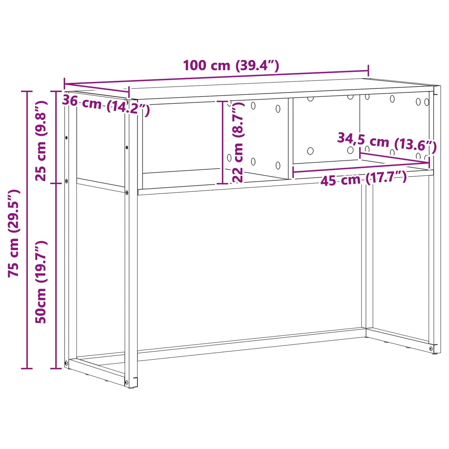 Endebord Sort eg 100 x 36 x 75 cm Konstrueret træ