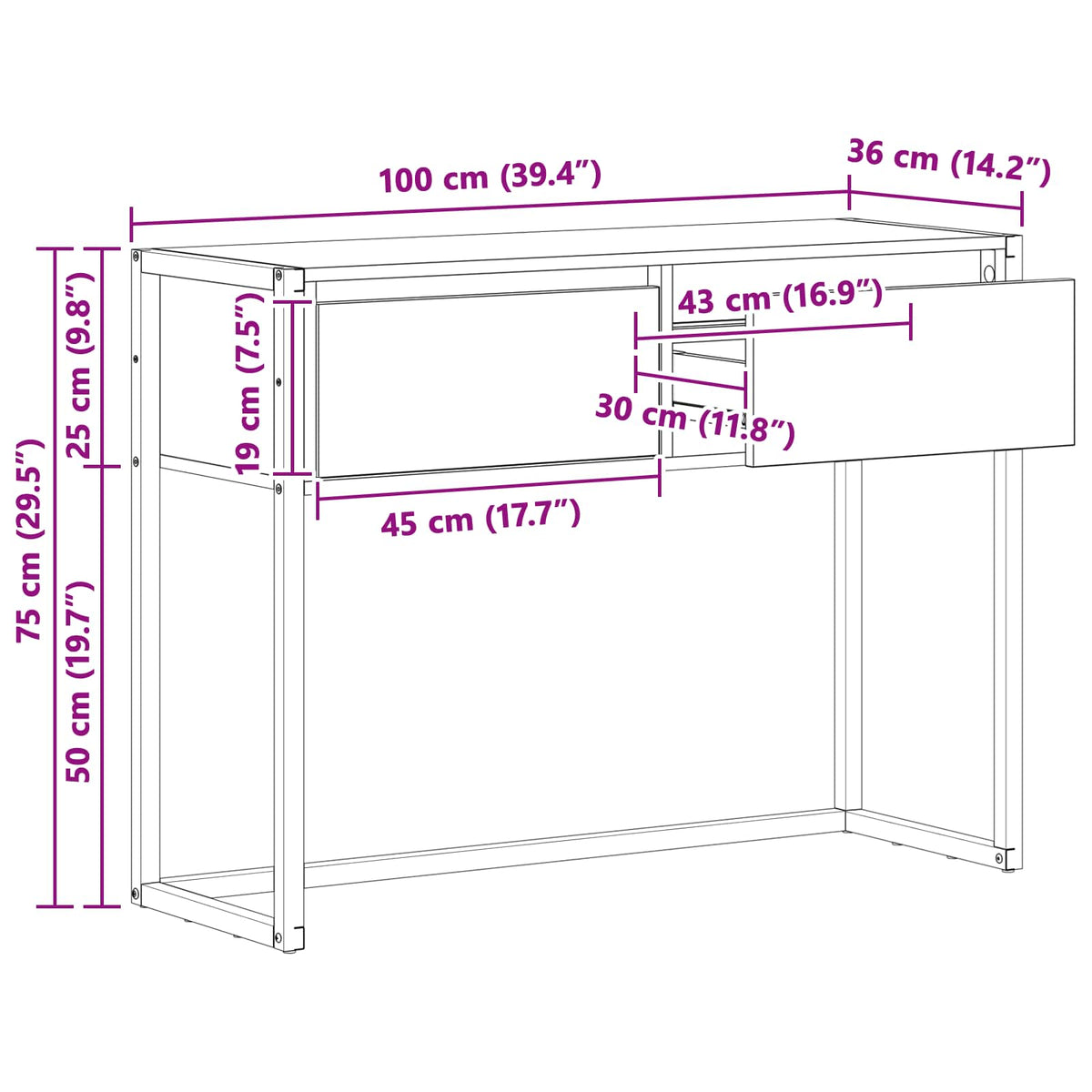 Endebord Sonoma 100 x 36 x 75 cm Konstrueret træ