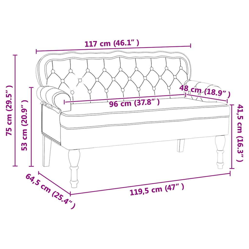 Chesterfield bænk Grå 119,5 x 64,5 x 75 cm Faux læder