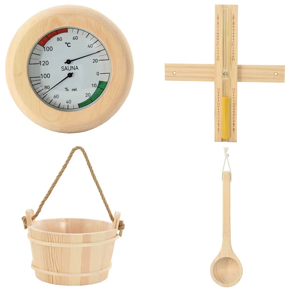 Sauna tilbehørs sæt 4 stk. Brun Massivt fyrretræ og hamp