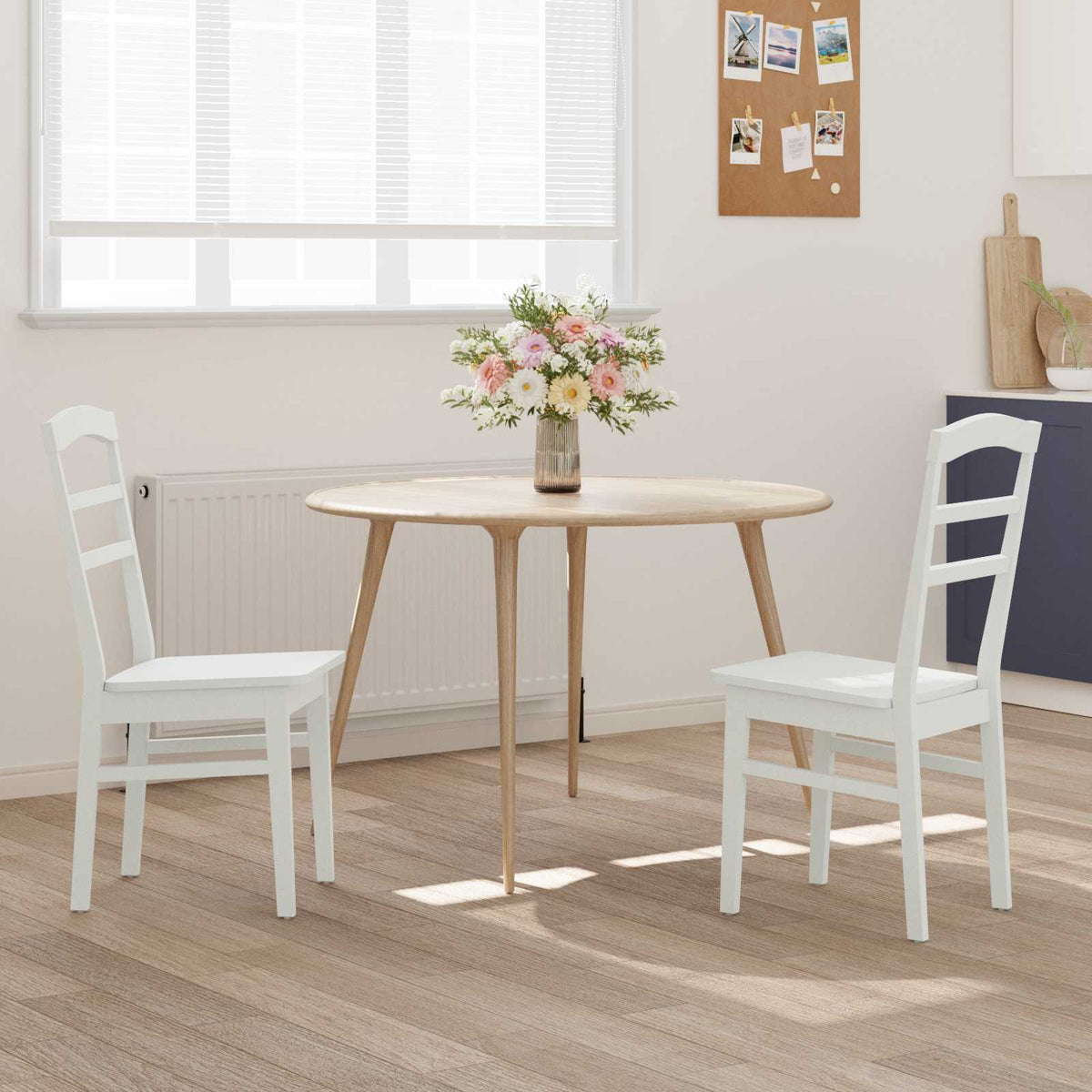 Spisestuestol 2 stk. Massiv Gummitræ Hvid 36 x 45,5 x 93,5 cm