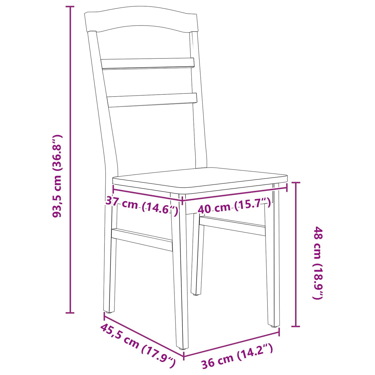 Spisestuestol 2 stk. Massiv Gummitræ Hvid 36 x 45,5 x 93,5 cm