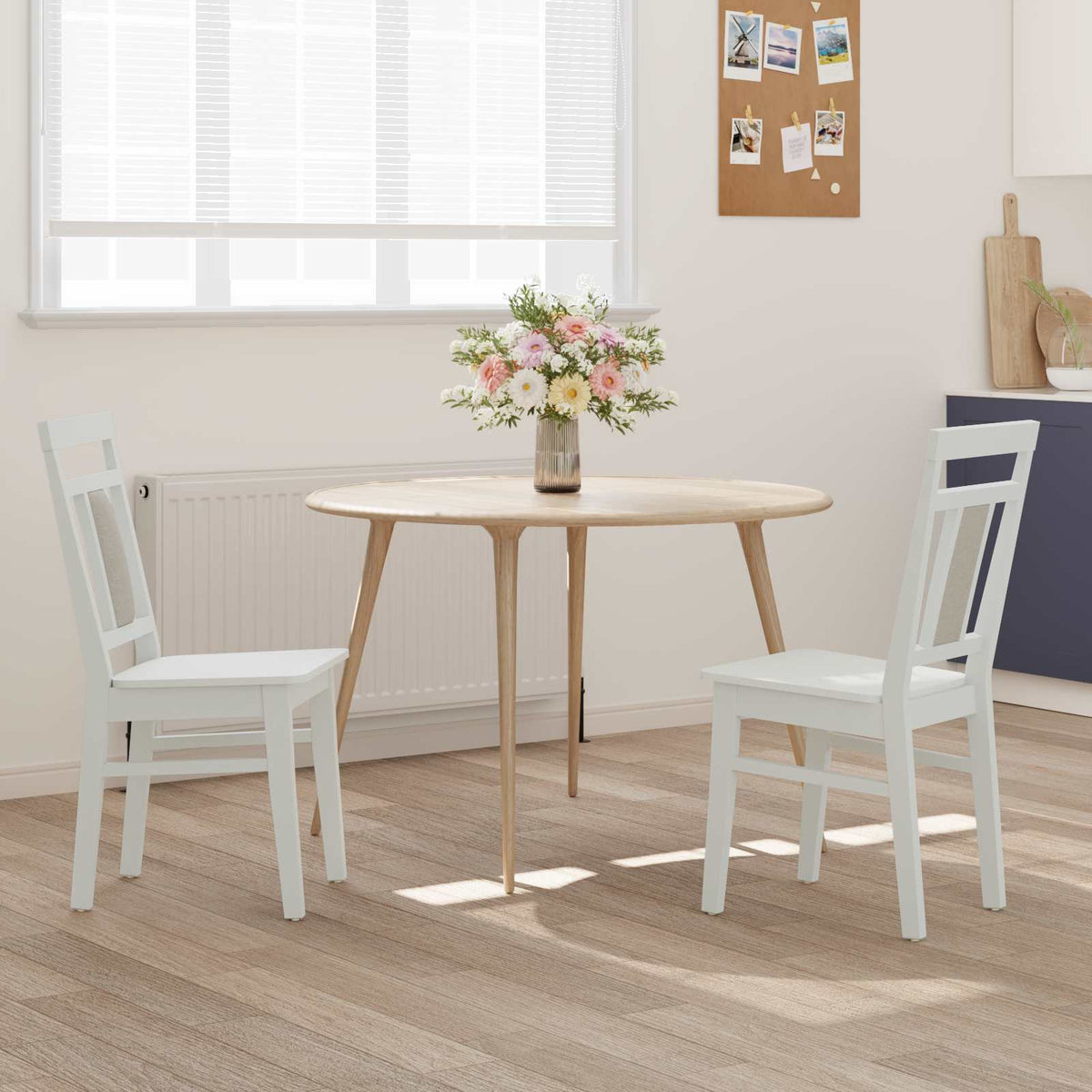 Spisestuestol 2 stk. Massiv Gummitræ Hvid 36 x 44,5 x 91,5 cm