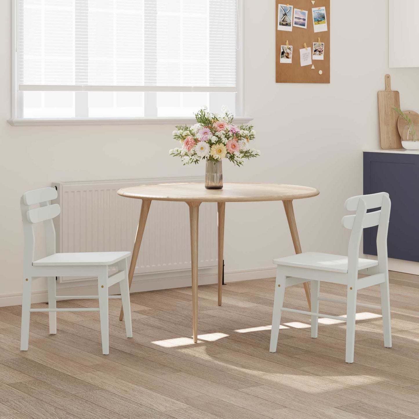 Spisestuestol 2 stk. Massiv Gummitræ Hvid 43,5 x 44,5 x 77,5 cm