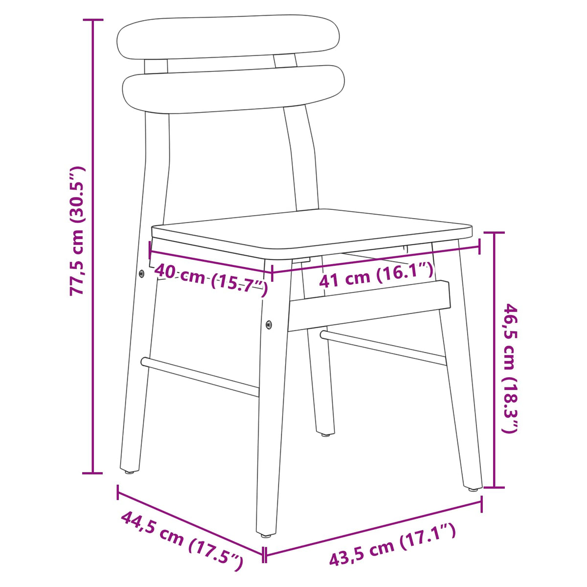 Spisestuestol 2 stk. Massiv Gummitræ Hvid 43,5 x 44,5 x 77,5 cm