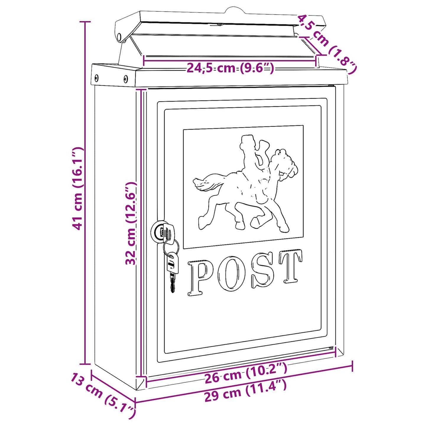 Væghængt Postkasse med dør Rød 29 x 13 x 41 cm Gustt aluminium