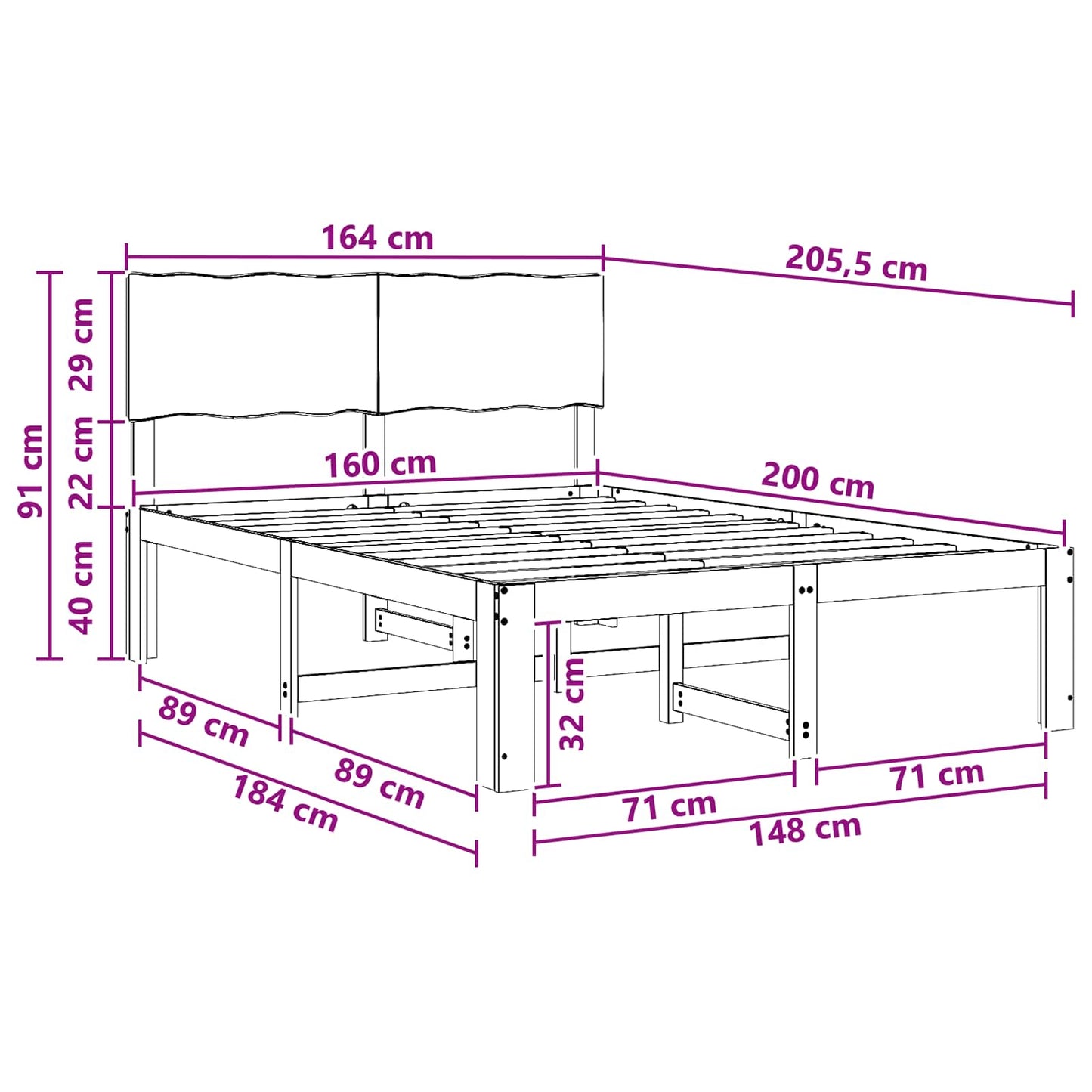 Dobbelt Sengestel med Hovedgærde ROSTOCK Hvid 160 x 200 cm