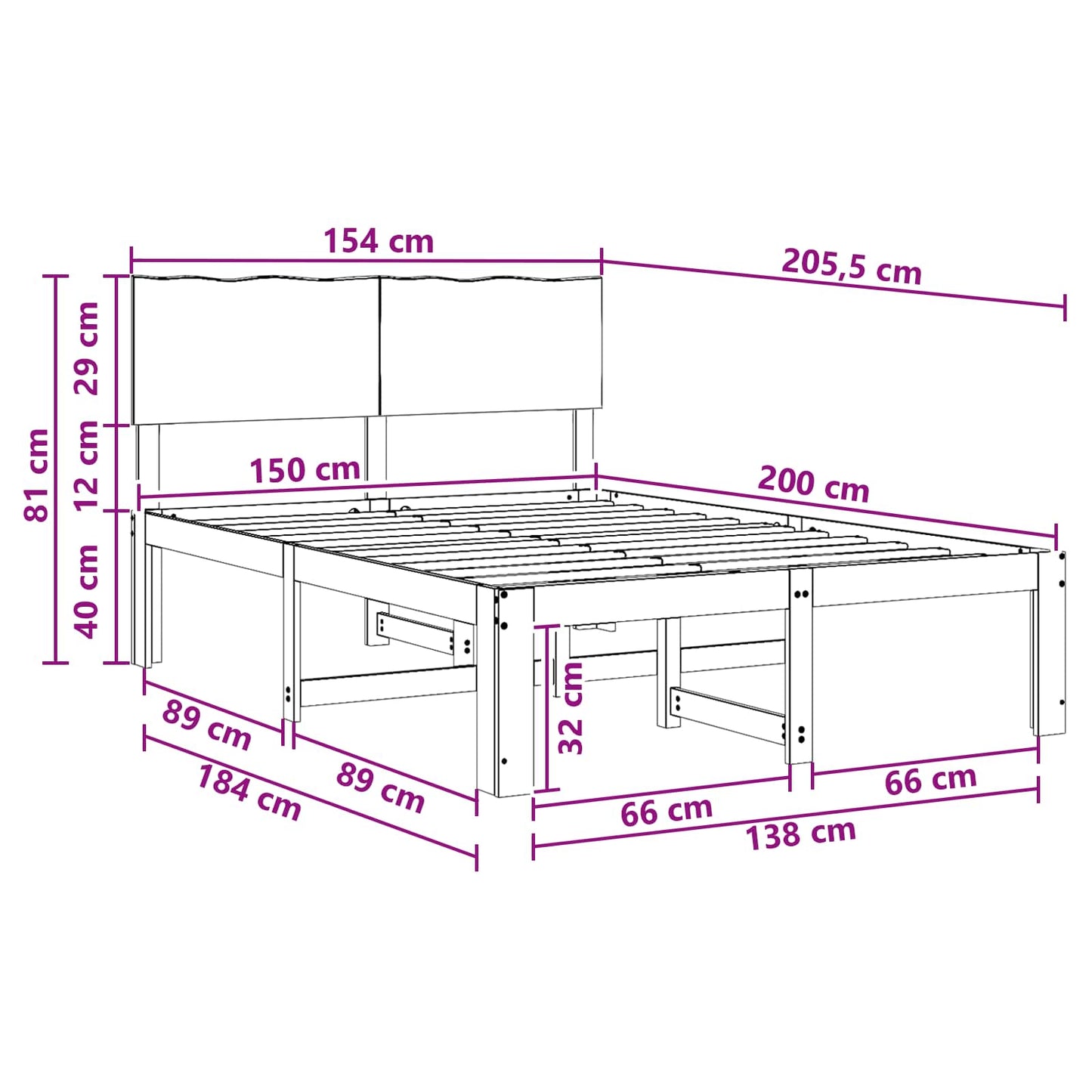 Dobbelt Sengestel med Hovedgærde ROSTOCK Hvid 150 x 200 cm