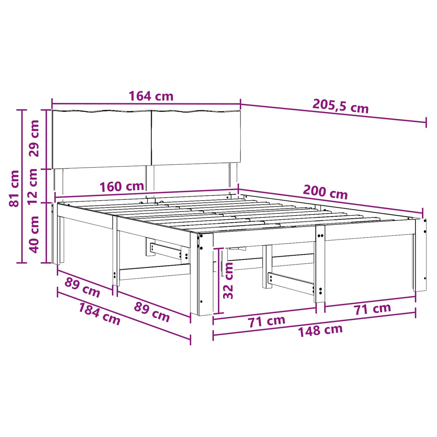 Dobbelt Sengestel med Hovedgærde ROSTOCK Hvid 160 x 200 cm