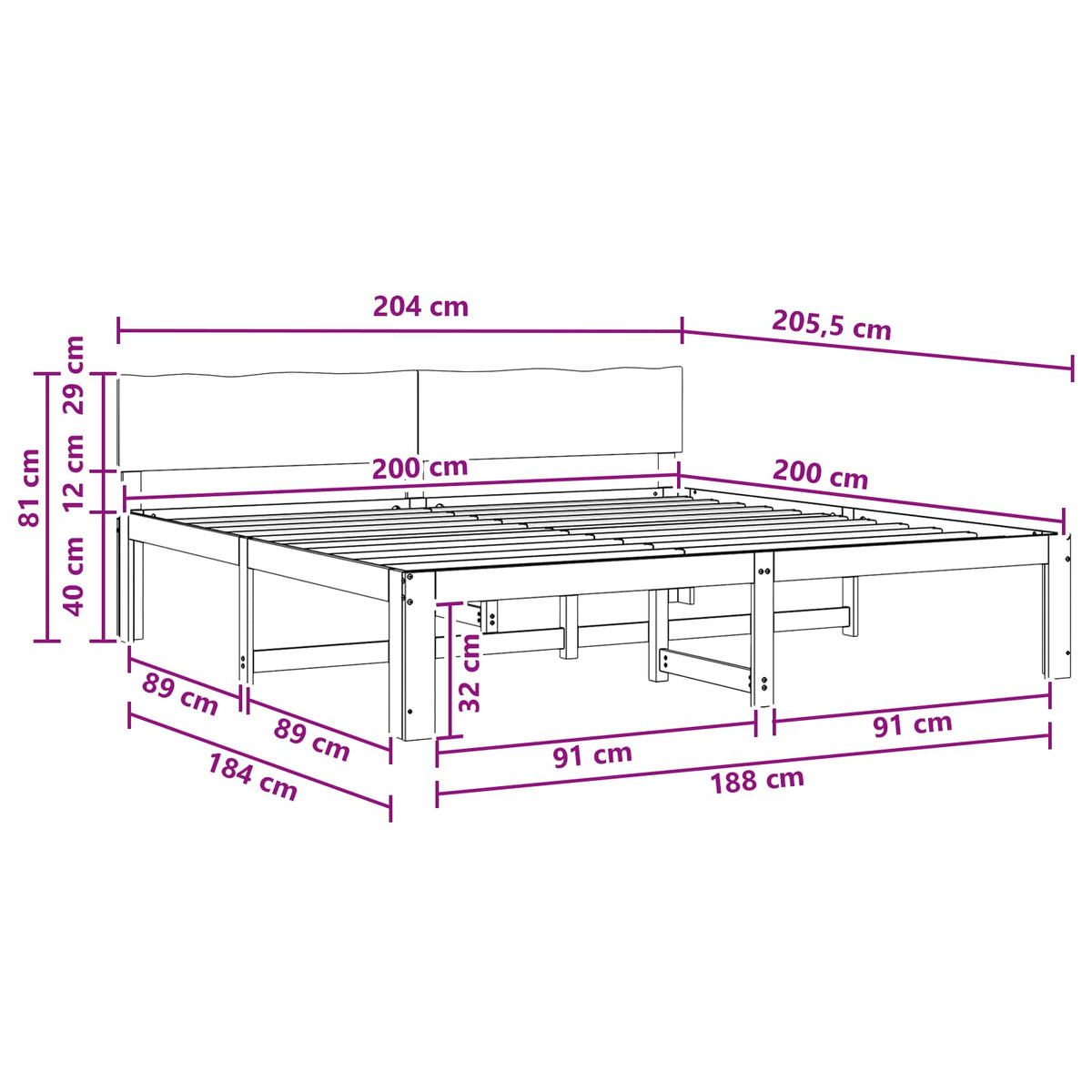 Dobbelt Sengestel med Hovedgærde ROSTOCK Hvid 200 x 200 cm