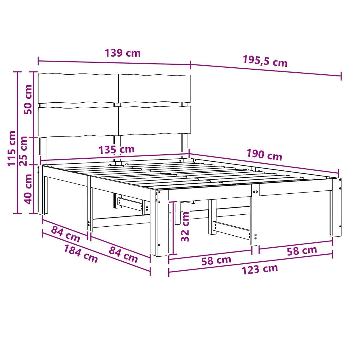 Dobbelt Sengestel med Hovedgærde ROSTOCK Hvid 135 x 190 cm