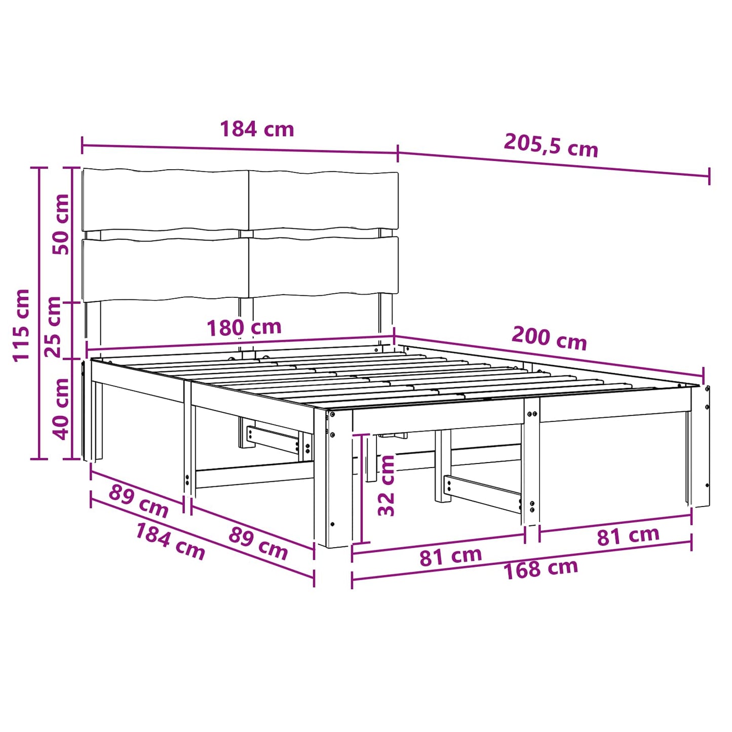 Dobbelt Sengestel med Hovedgærde ROSTOCK Hvid 180 x 200 cm