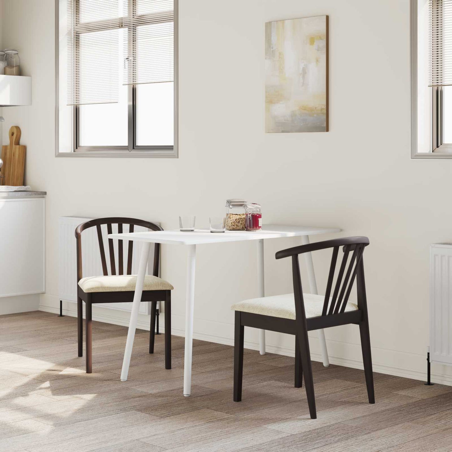 Spisestuestol 2 stk. Solid gummitræ Lys brun og lys