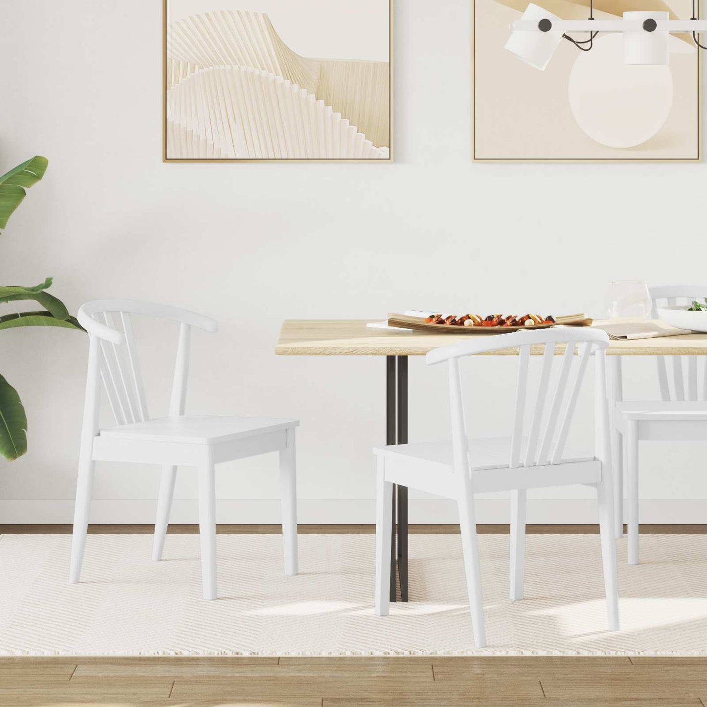 Spisestuestol 2 stk. Solid gummitræ Hvid 51 x 61 x 80,5 cm