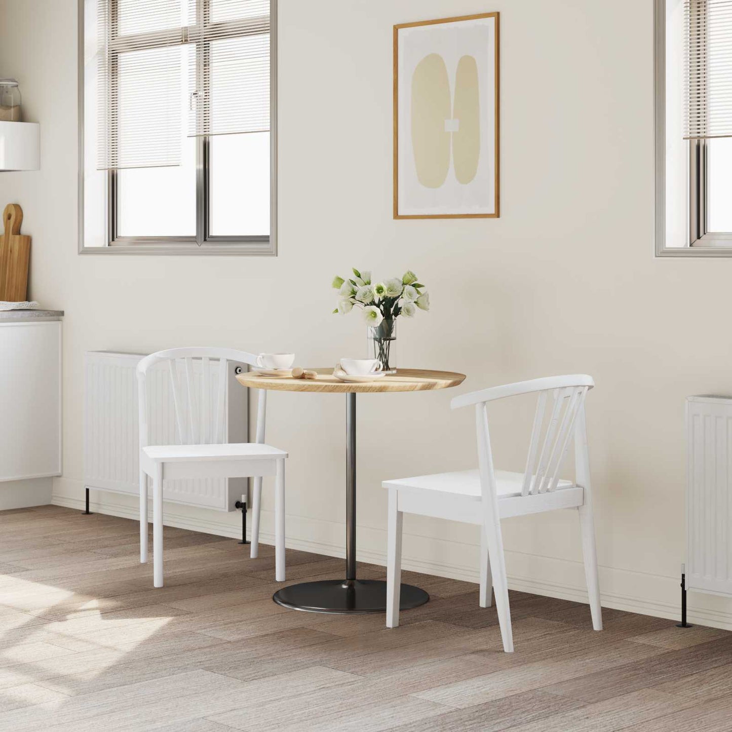 Spisestuestol 2 stk. Solid gummitræ Hvid 51 x 61 x 80,5 cm