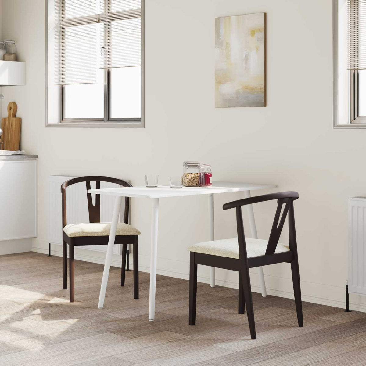 Spisestuestol 2 stk. Massiv Gummitræ Lys brun og lys