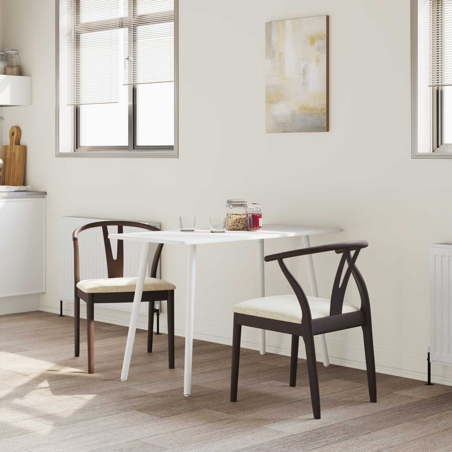 Spisestuestol 2 stk. Massiv Gummitræ Lys brun og lys