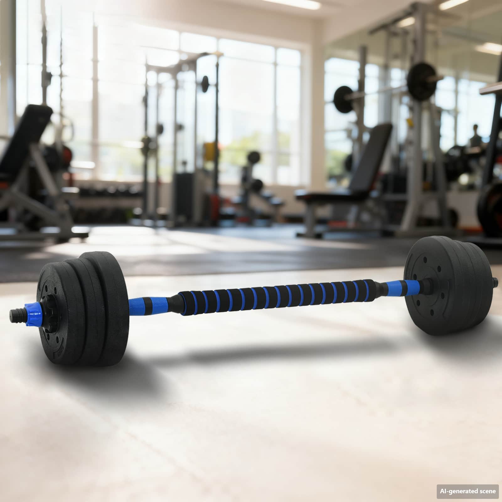 vidaXL 2-i-1 Håndvægt Barbell Sæt 20 kg Sort og Blå Cement og jernsand