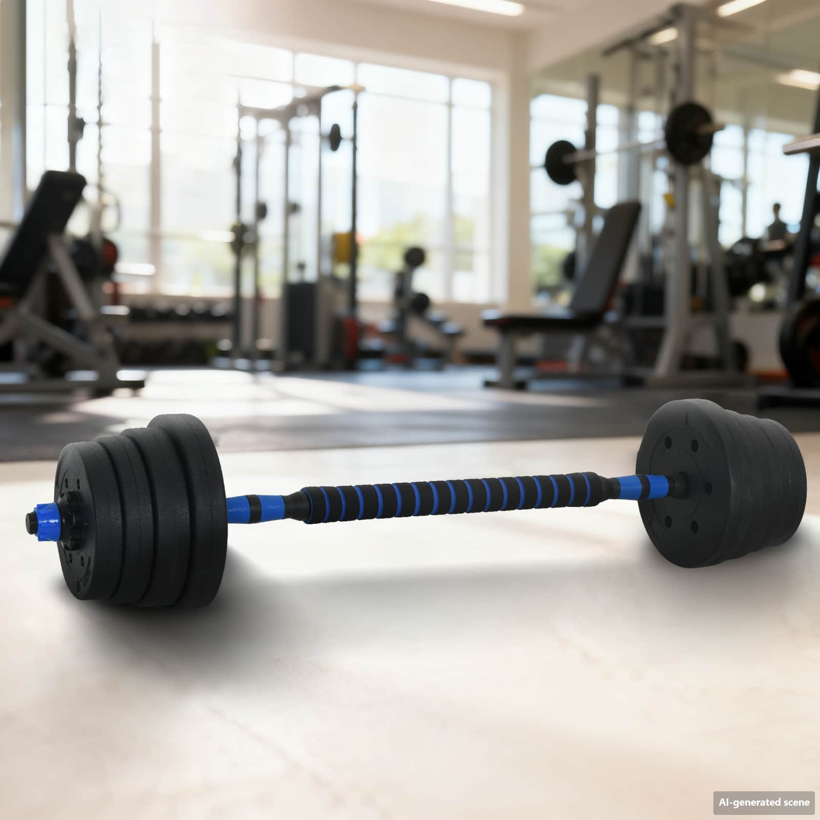 vidaXL 2-i-1 Håndvægt Barbell Sæt 30 kg Sort og Blå Cement og jernsand