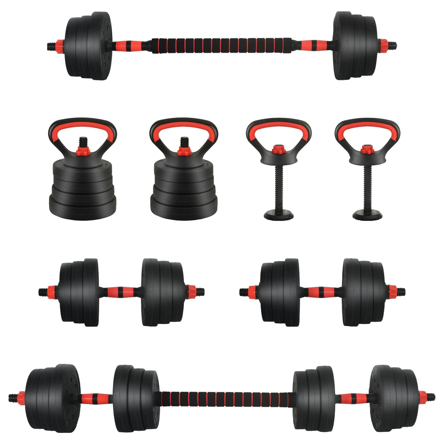 4-i-1 Håndvægte Barbell Kettlebell Sæt 20 kg Sort og rød