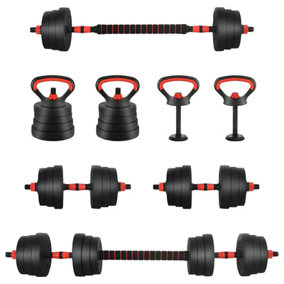 4-i-1 Håndvægte Barbell Kettlebell Sæt 20 kg Sort og rød