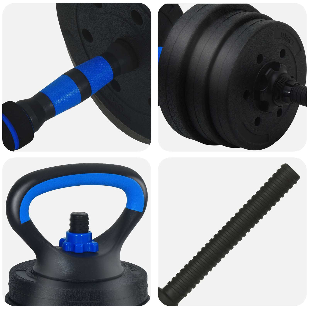 4-i-1 Håndvægte Barbell Kettlebell Sæt 20 kg Sort og Blå
