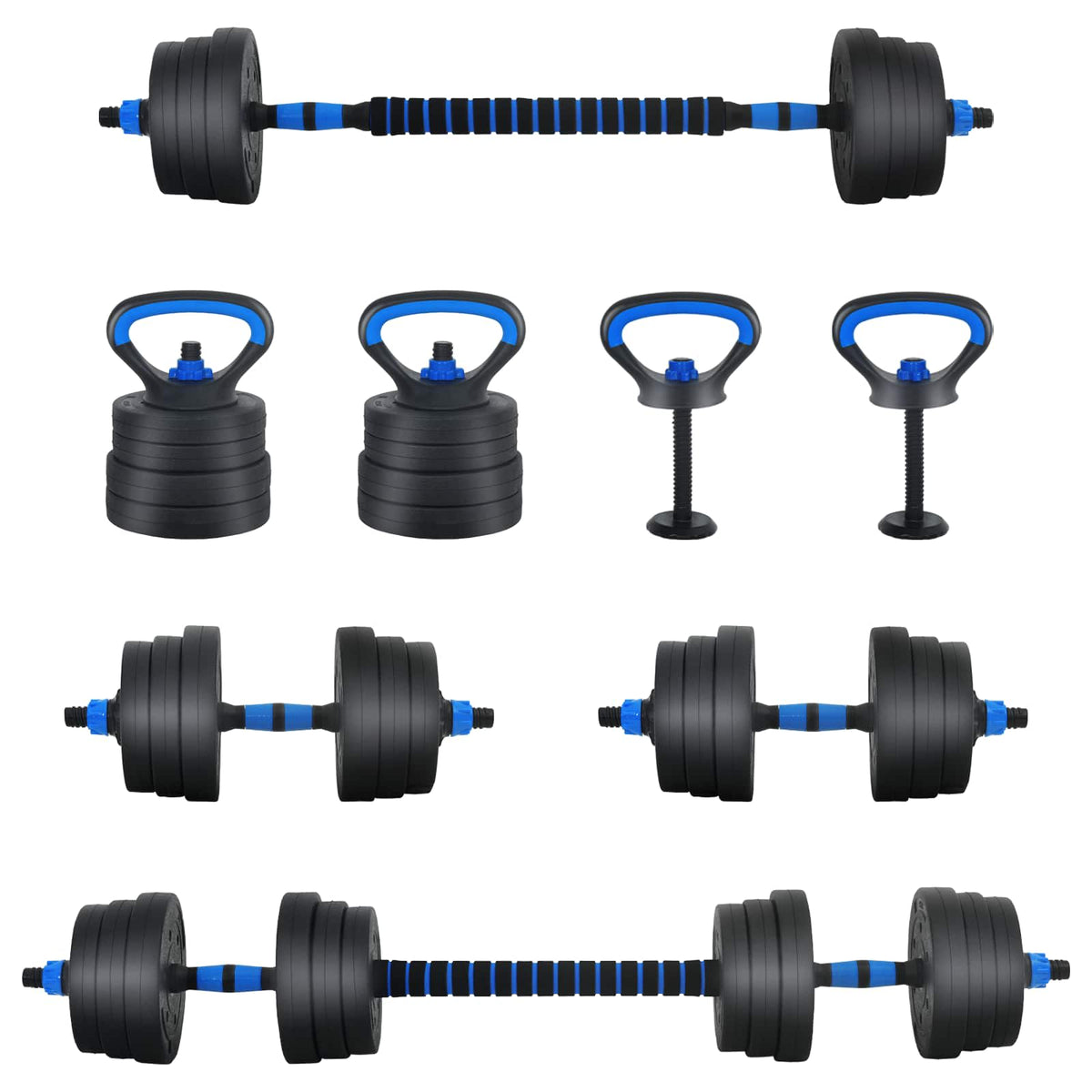 4-i-1 Håndvægte Barbell Kettlebell Sæt 20 kg Sort og Blå