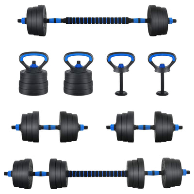 4-i-1 Håndvægte Barbell Kettlebell Sæt 20 kg Sort og Blå