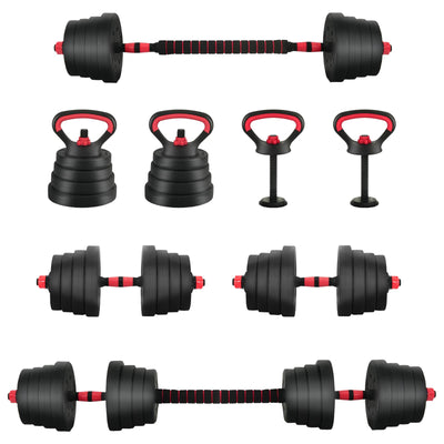4-i-1 Håndvægte Barbell Kettlebell Sæt 30 kg Sort og rød