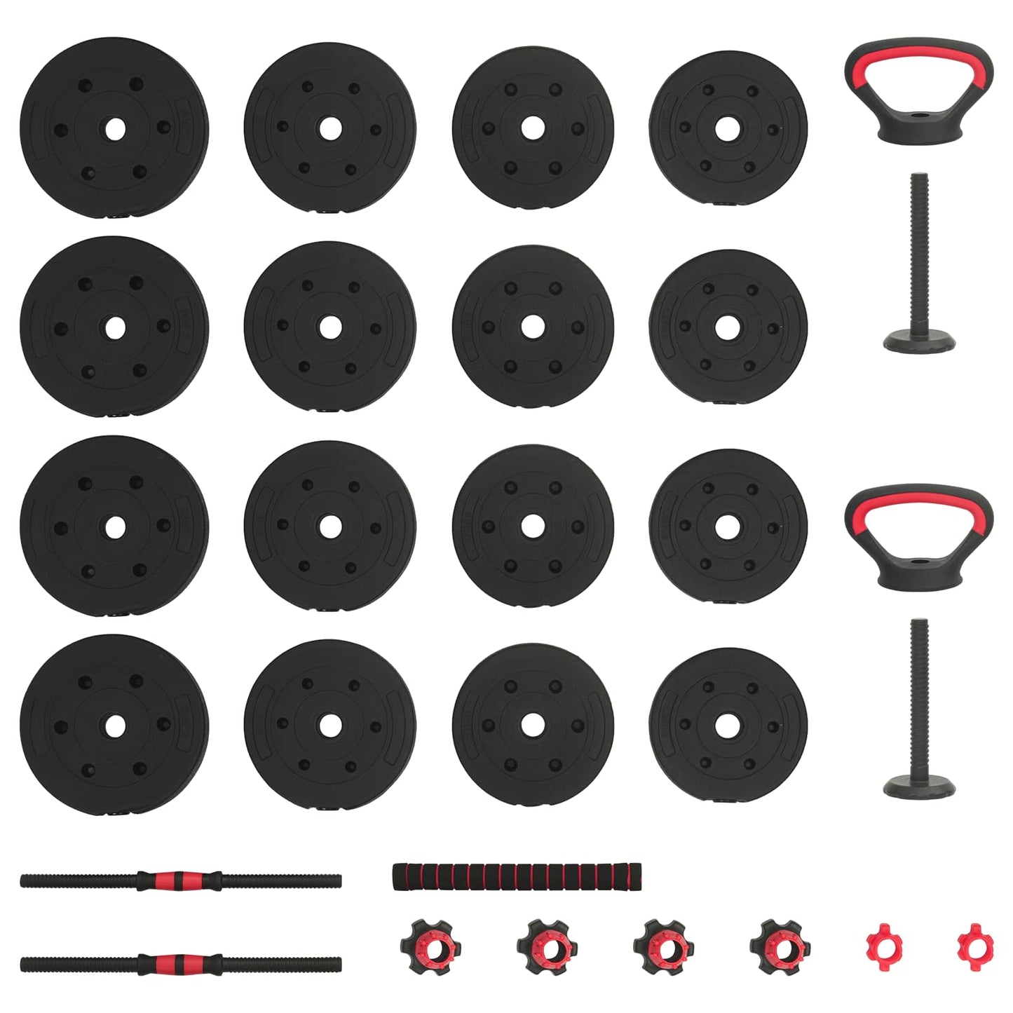 4-i-1 Håndvægte Barbell Kettlebell Sæt 30 kg Sort og rød
